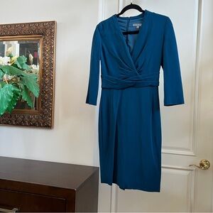 Classiques Entier Teal Wrap-Front Long Sleeve Dress Size 4